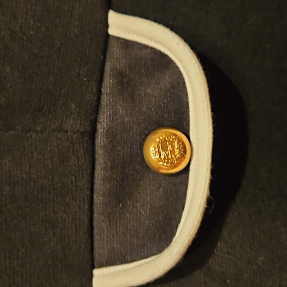 Black Sleeveless Dress, White Trim, Gold Buttons, Sz Med, Classic Look - Picture 3 of 9